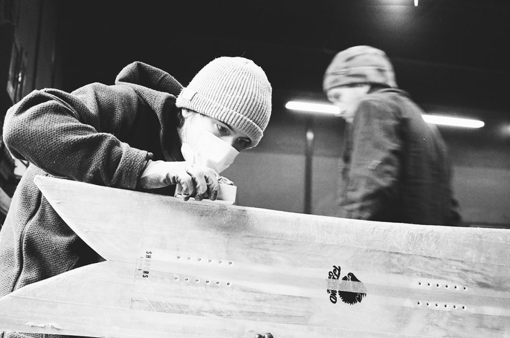 Hand shaping a snowboard in Myoko, Japan.
