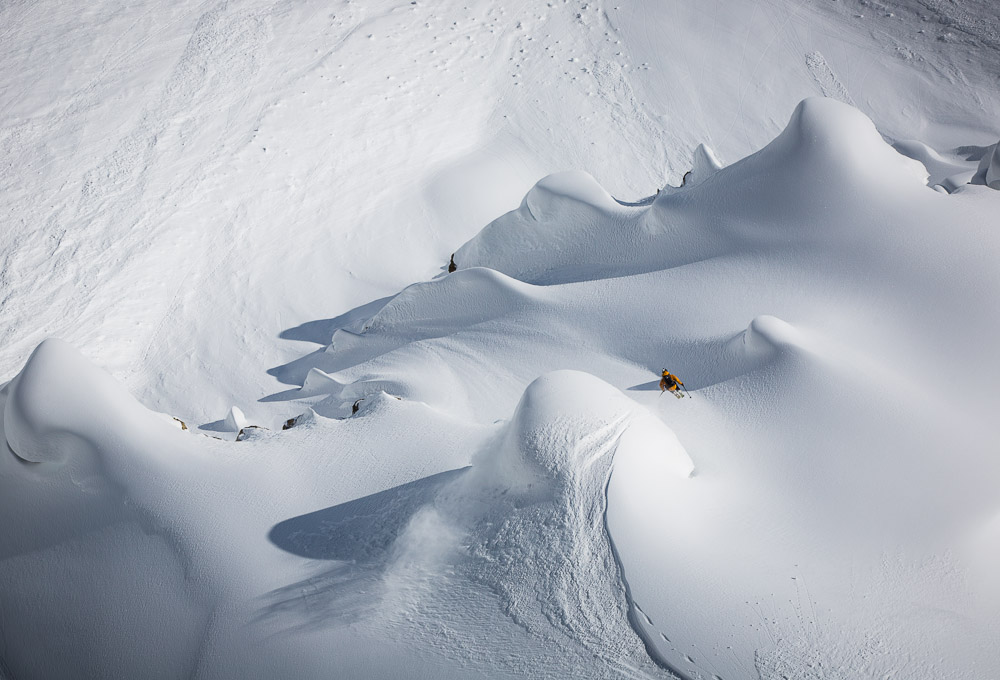 Sam Anthamatten catches some air in a freeride run. Photo: Tero Repo