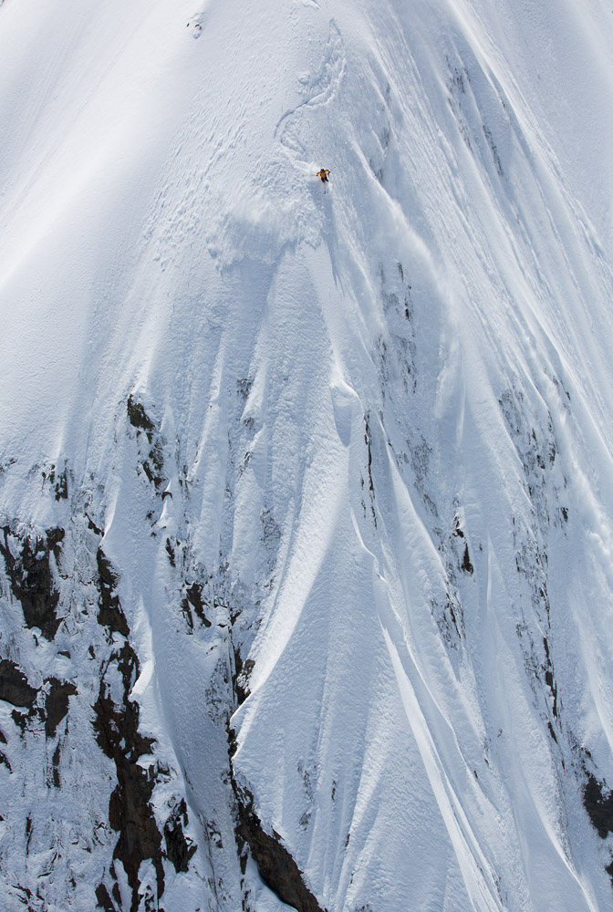 Sam Anthamatten skis a technical big mountain line in Georgia. Photo: Tero Repo