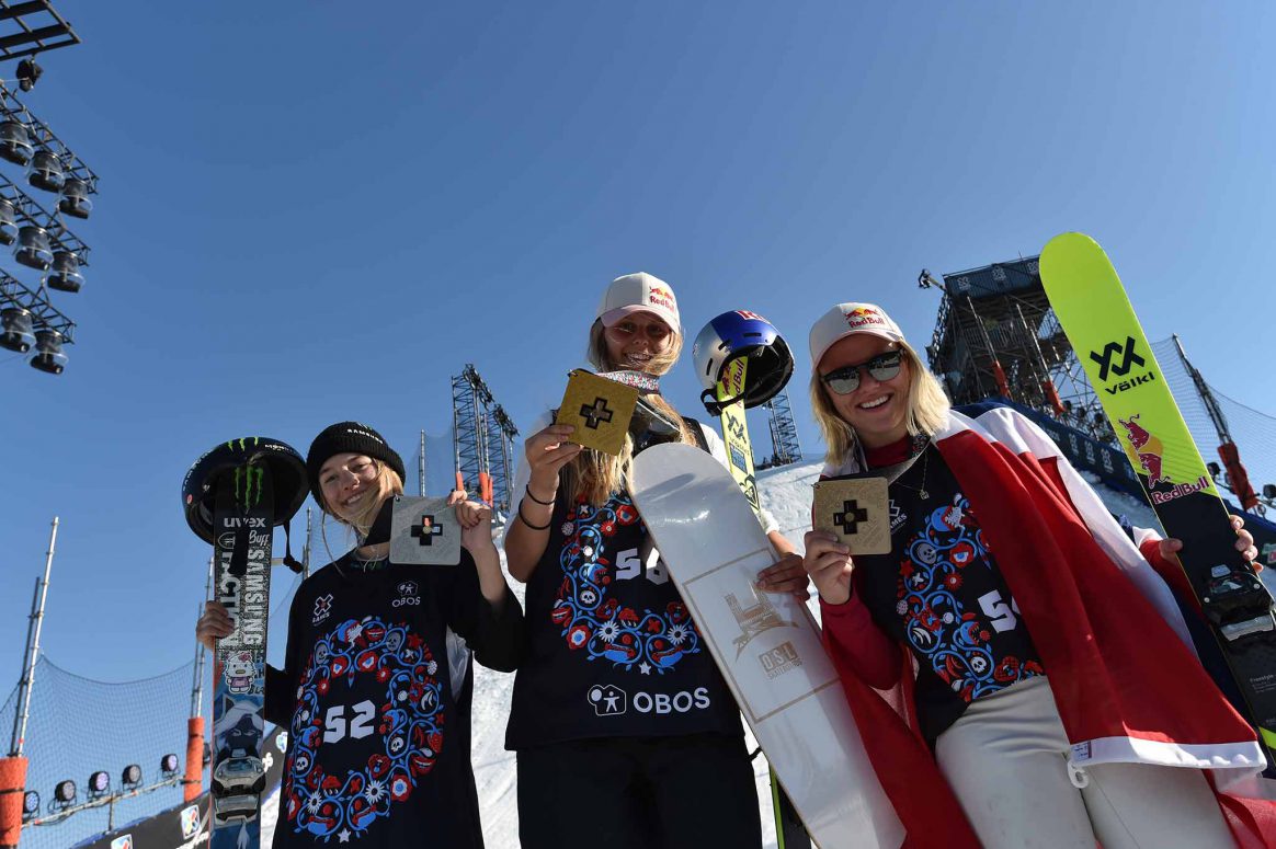 The womens Ski Big Air podium at X Games Norway 2018.