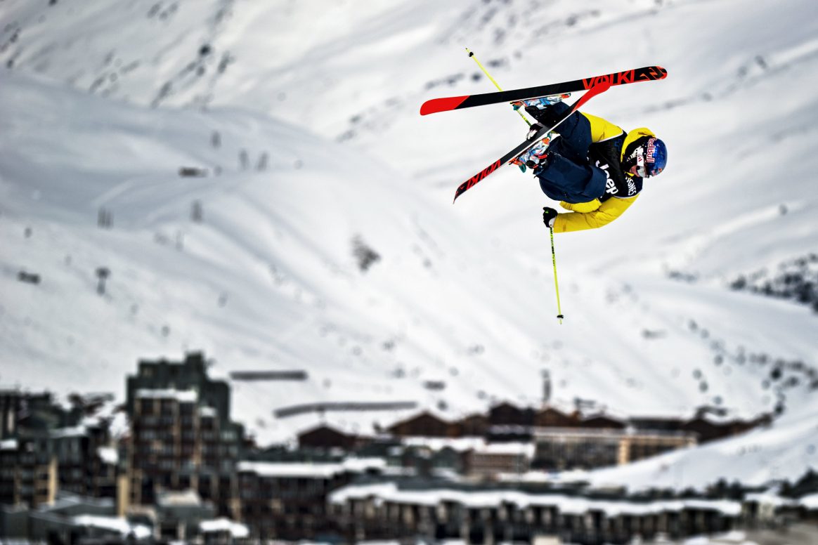 Russ Henshaw competes in the finals of the X Games Slopestyle in Tignes in 2013.