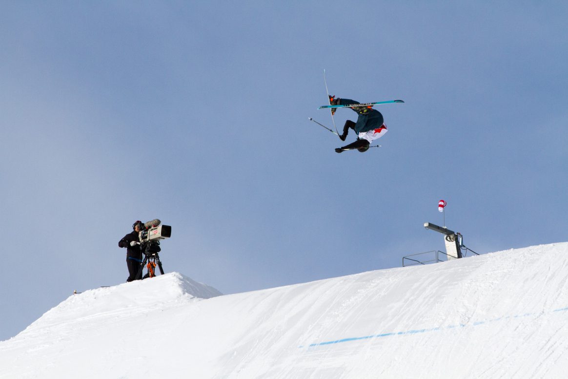 Max Moffatt competes at the Freeski World Cup Slopestyle on the Stubai Glacier in Austria.