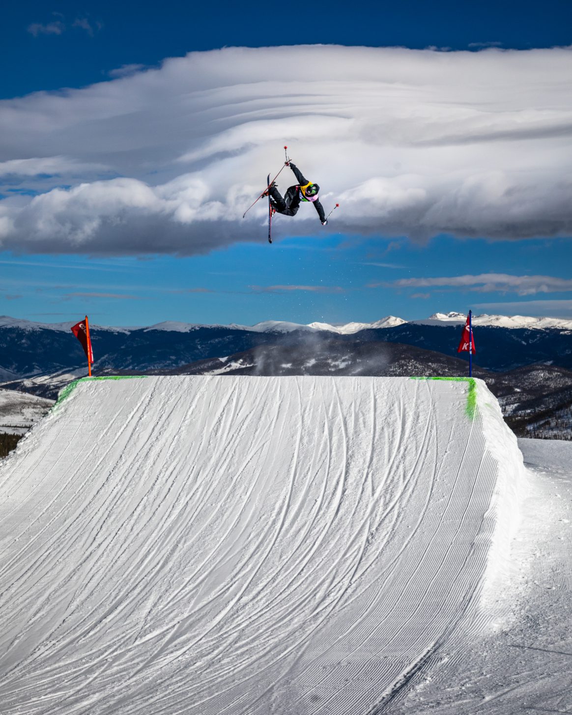 Gus Kenworthy warms up on the slopestyle course at the 2018 Winter Dew Tour in Breckenridge, Colorado.