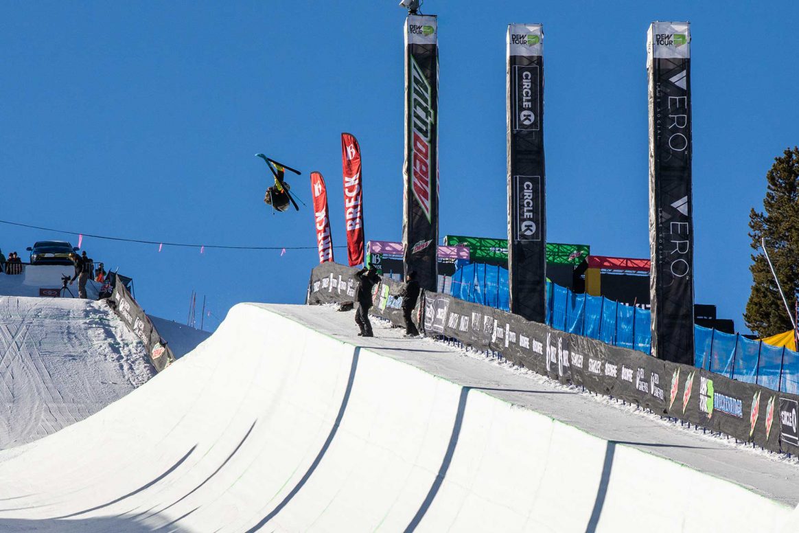 David Wise competes in Modified Superpipe at the 2018 Winter Dew Tour in Breckenridge Colorado
