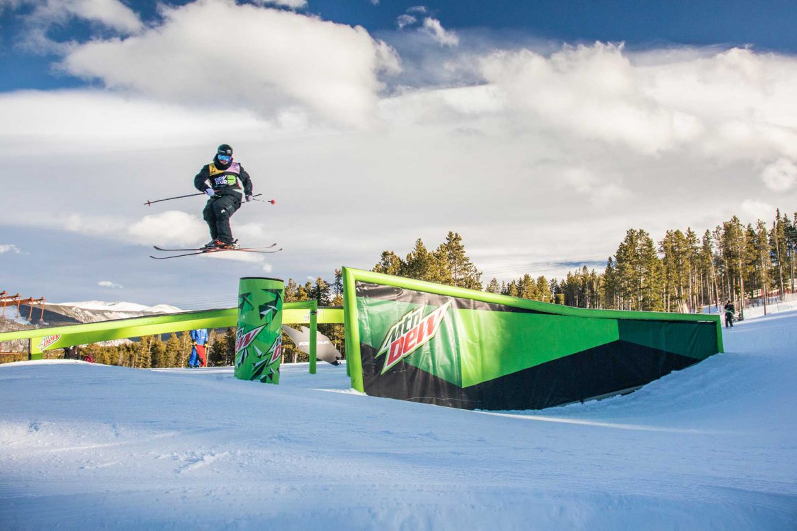 Gus Kenworthy competes in ski slopestyle at the 2018 Winter Dew Tour in Breckenridge, Colorado