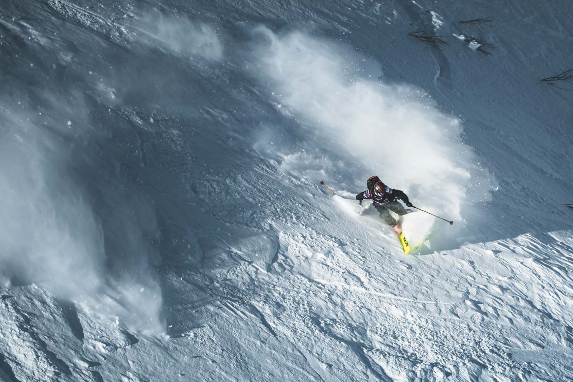 Andrew Pollard on his way to second place at the Freeride World Tour in Fieberbrunn, Austria