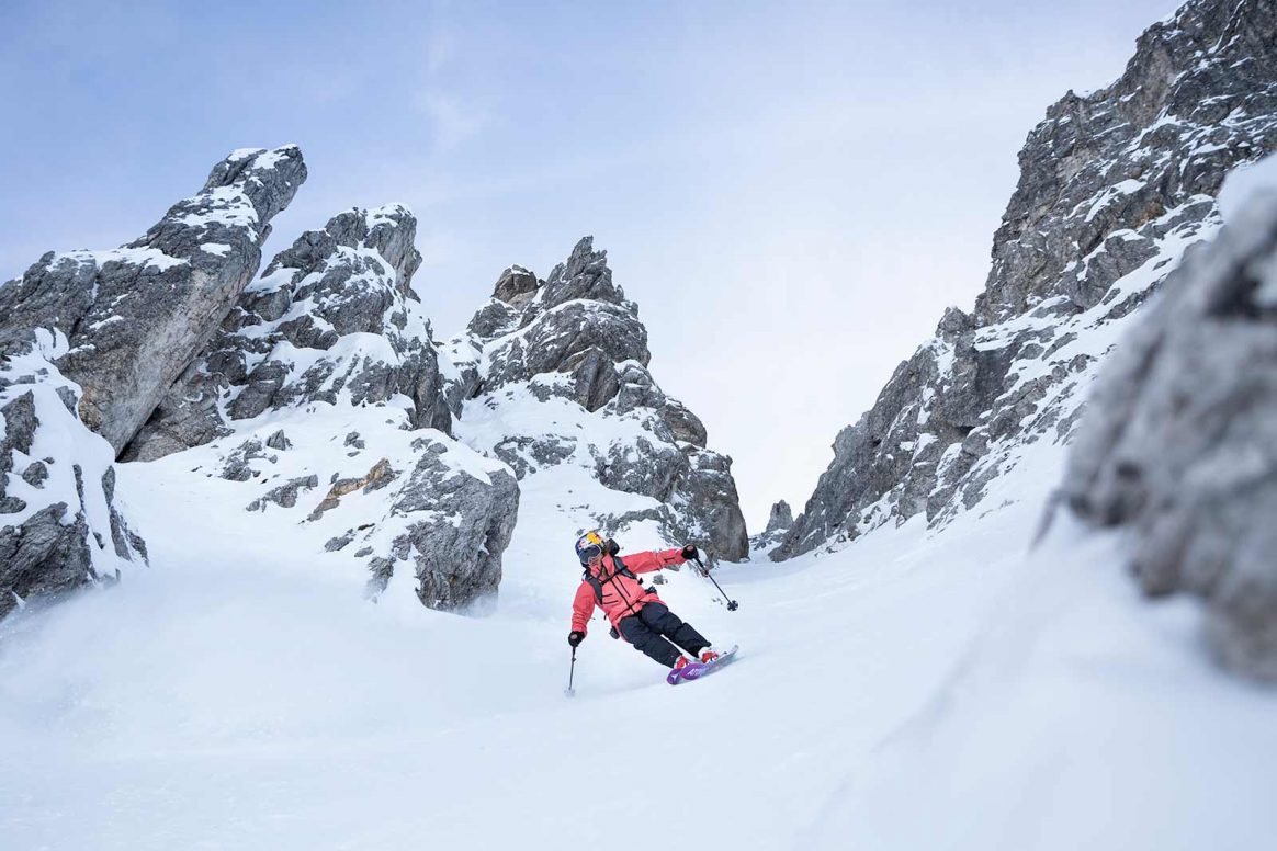 Arianna Tricomi skiing in the Dolomites, Italy