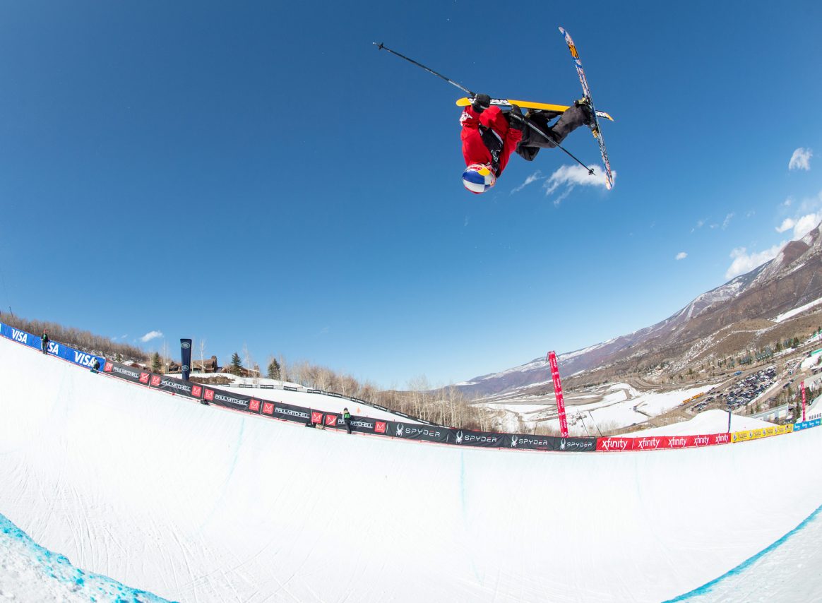 Birk Irving competes in men's halfpipe finals at the 2021 FIS World Championships in Aspen, Colorado