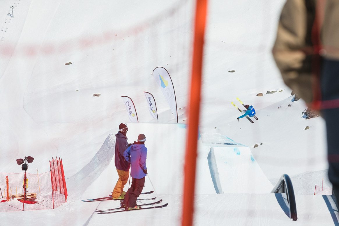 Andri Ragettli competes in the Freeski World Cup event at Corvatsch Park in Silvaplana, Switzerland.
