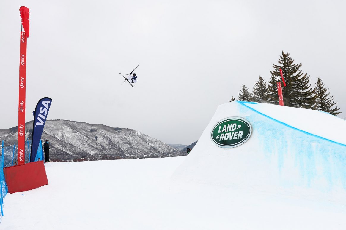 Edouard Therriault competes in Big Air finals at the 2021 FIS Freestyle World Championships in Aspen, Colorado.