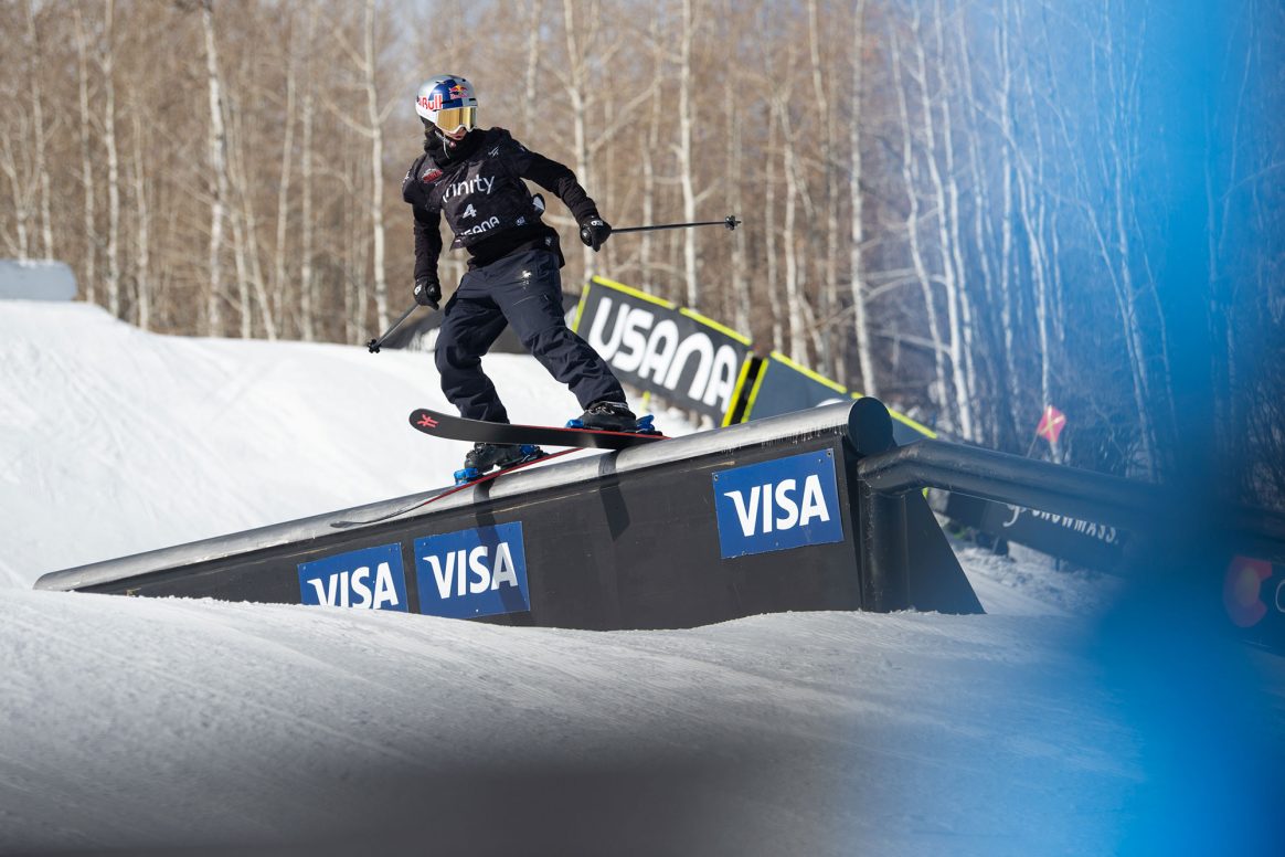 Mathilde Gremaud competes in the slopestyle finals of the 2021 FIS Freestyle World Championships in Aspen, Colorado.