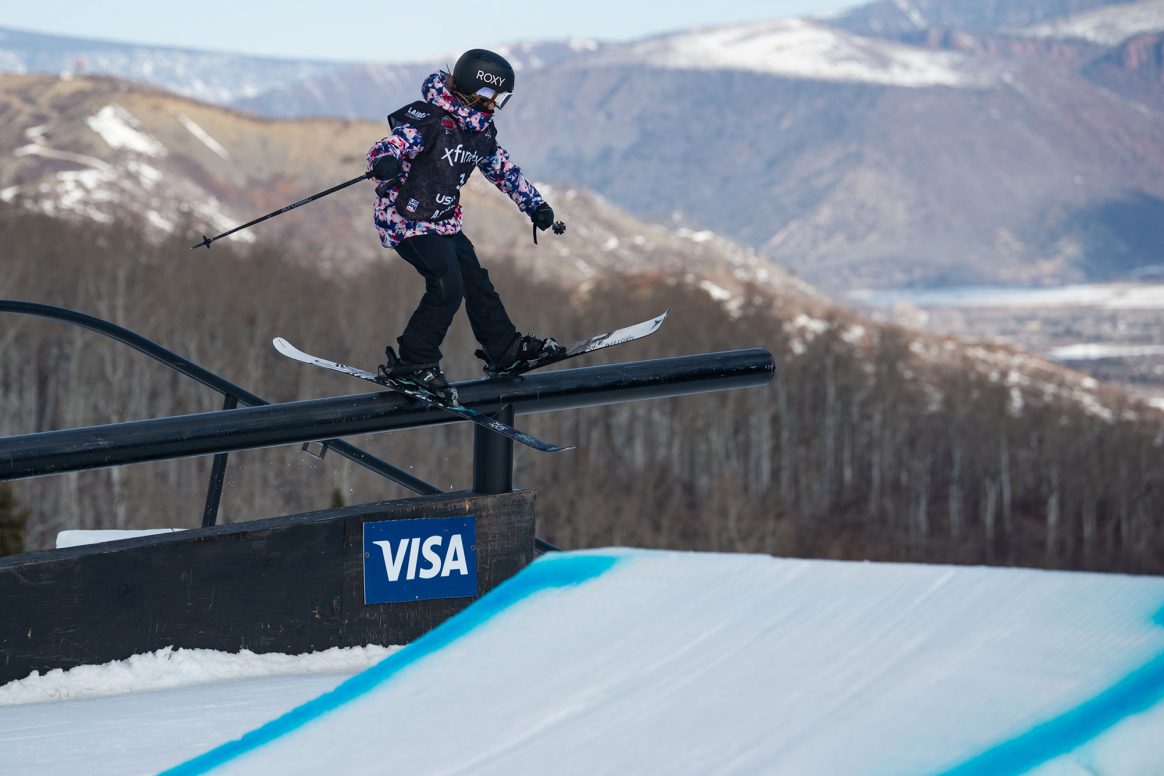 Megan Oldham competes in the women's slopestyle finals of the 2021 FIS Freestyle World Championships in Aspen, Colorado.