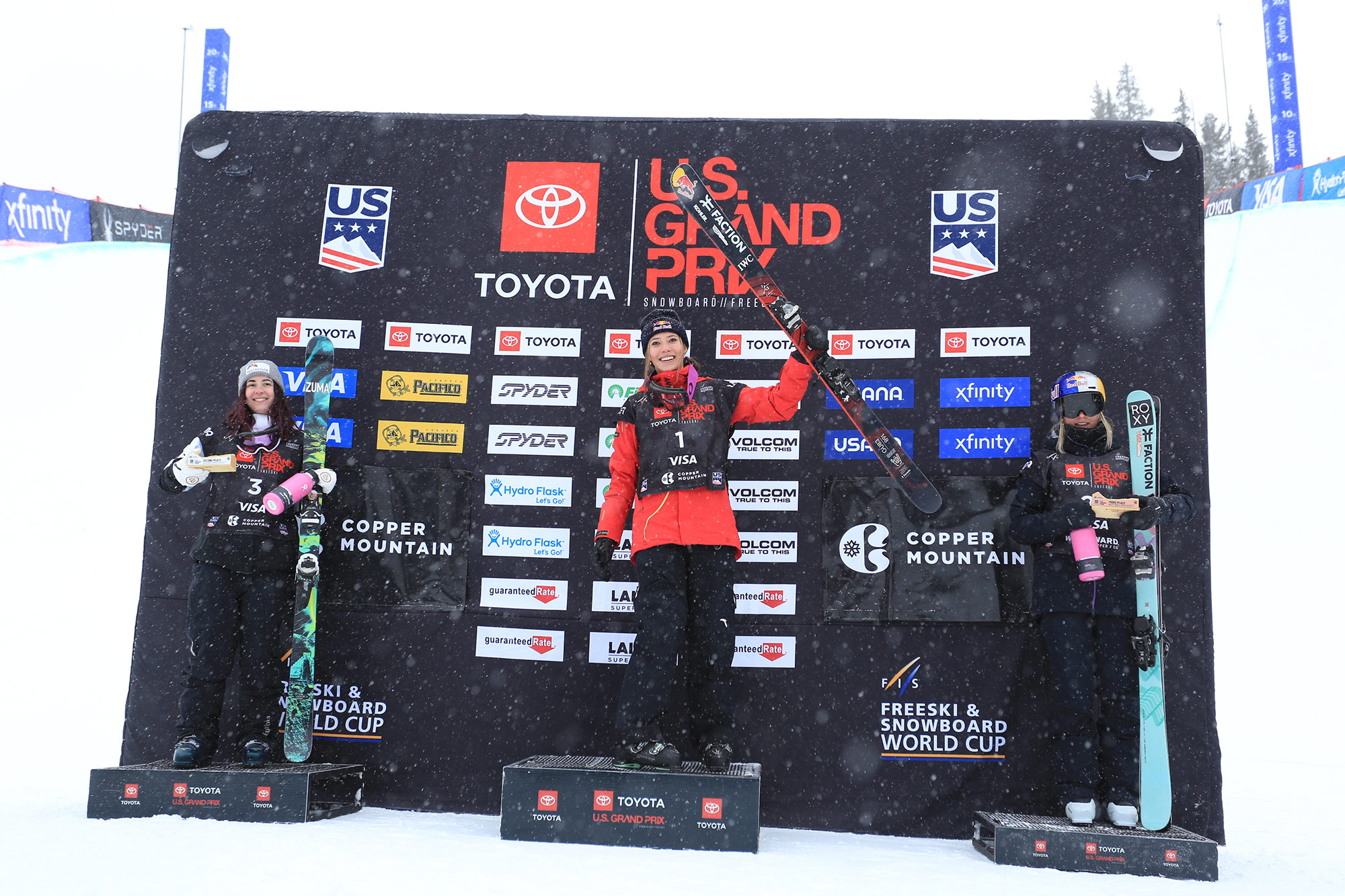 Women's podium at the Copper Mountain World Cup halfpipe.