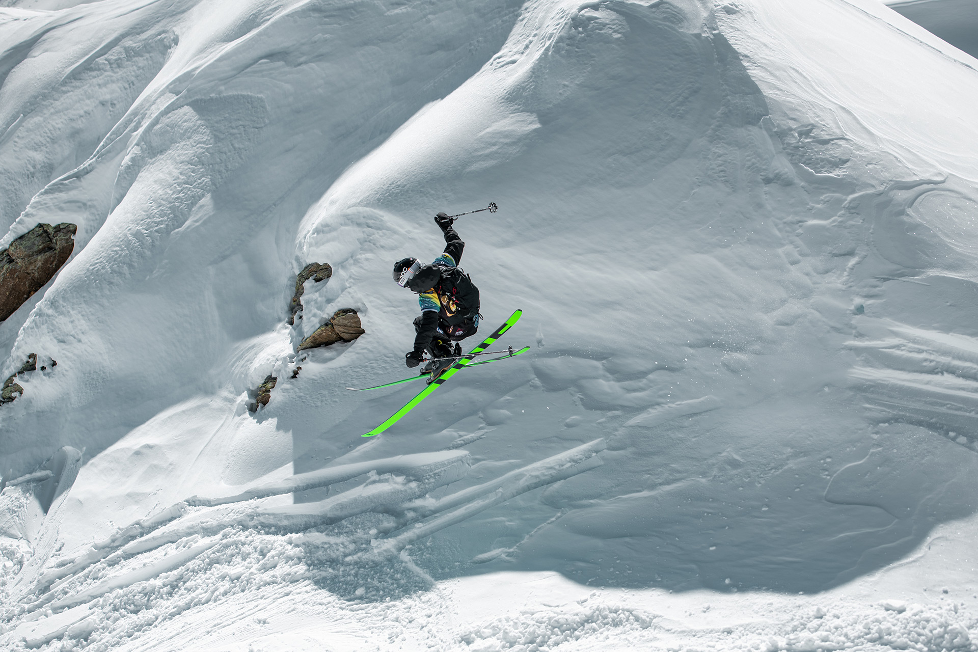 Max Zimmermann competes in the Open Faces freeride contest in Kappl, Austria