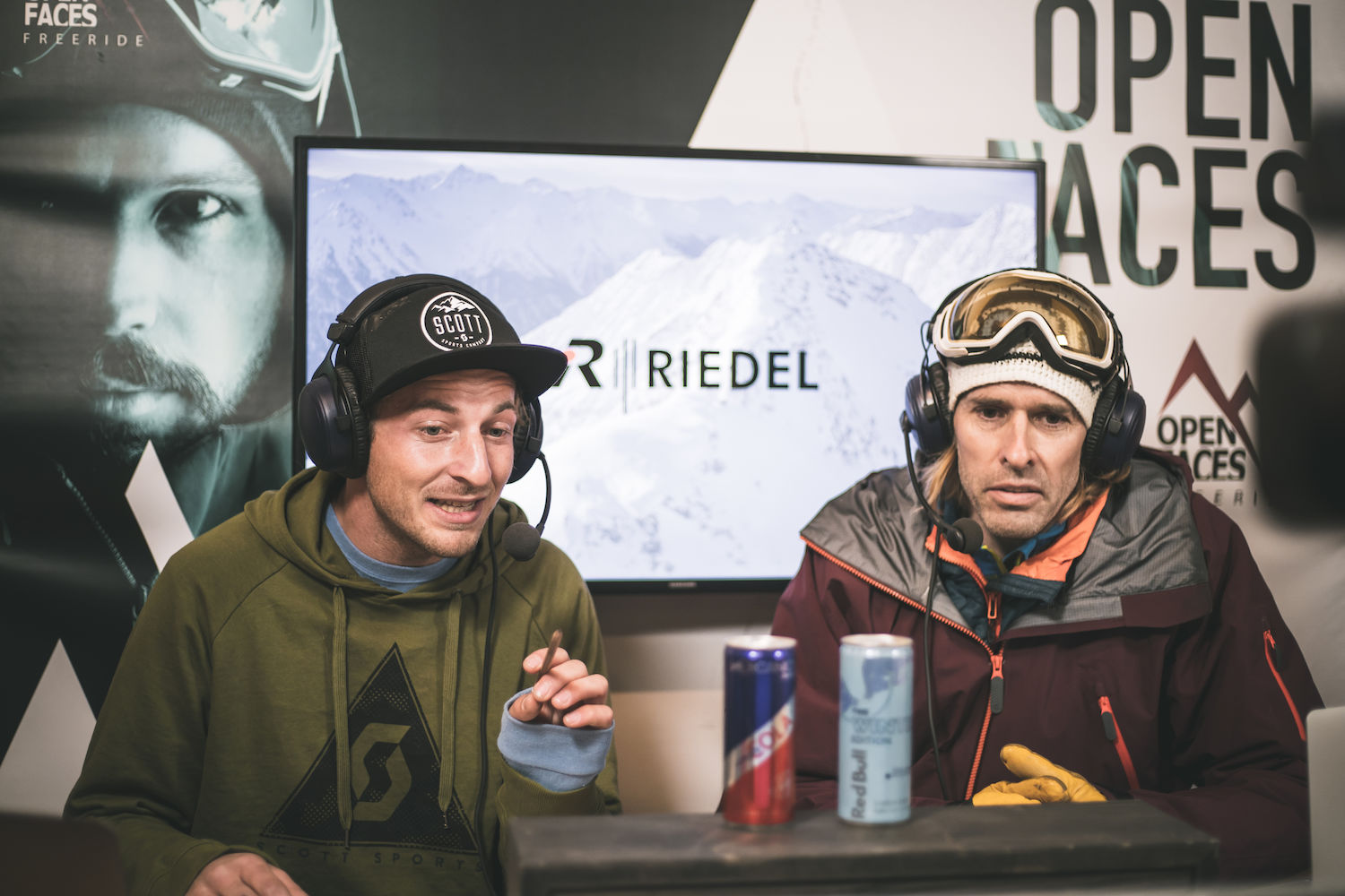 Christian Gaderer and Flo Orley commentating the Open Faces Freeride livestream