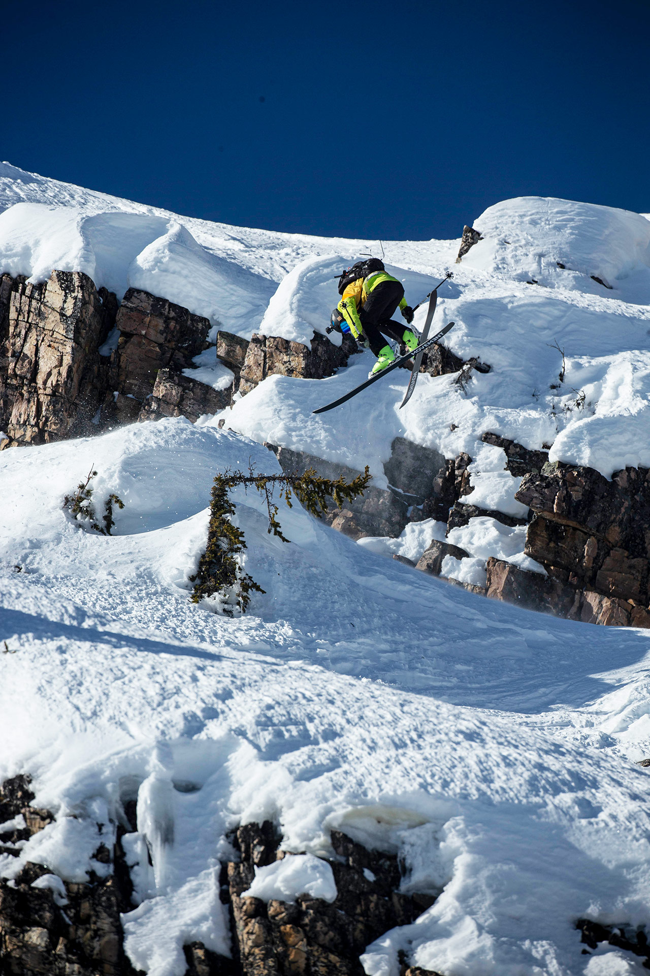 Maxime Chabloz competes on the 2022 Freeride World Tour in Kicking Horse, Canada