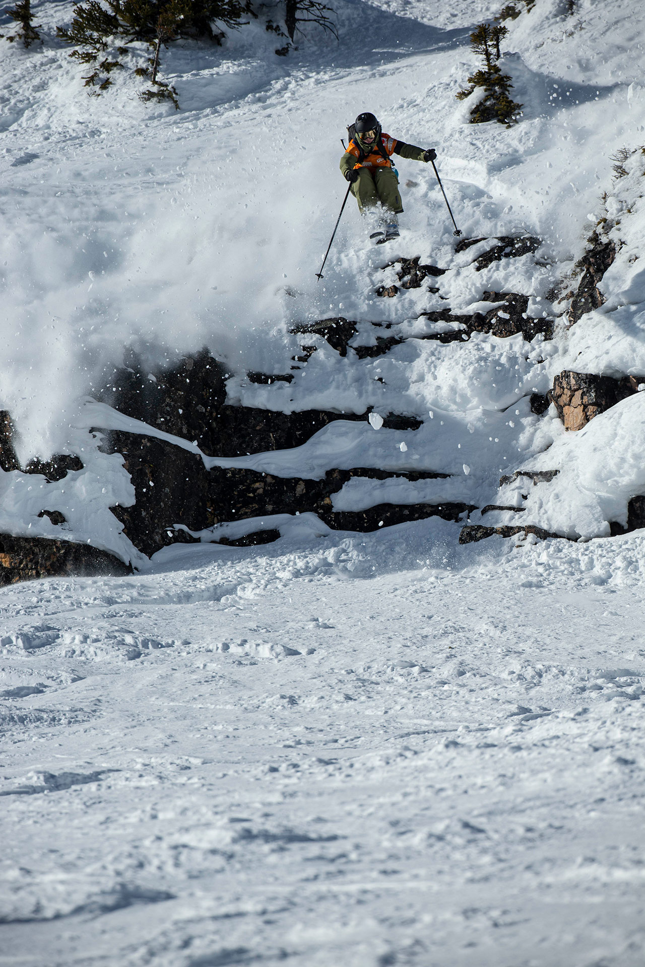 Jess Hotter competes on the 2022 Freeride World Tour in Kicking Horse, Canada